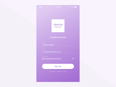 Daily UI Challenge #001 - Sign Up daily ui daily ui 001 dailyui mobile mobile app sign up signin ui signup ui design