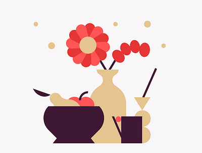 Still Life🍶 2d apple container cup design flat flower geometry graphic icon illustration minimal pattern pear pictogram simple still life vase vector web