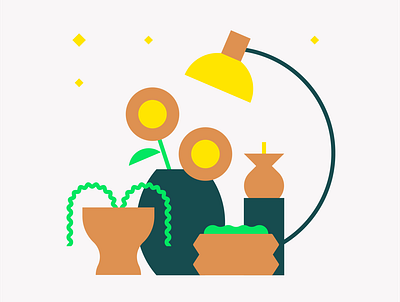 Still Life 2d candle candlelight character clean design flat flower geometic geometry graphic green icon illustration minimal pattern plant vase vector yellow