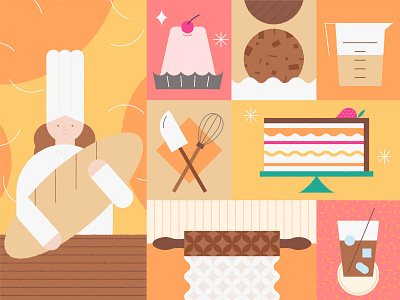 Baking bakery baking bread cafe coffee cookies foul gadgets illustration milk module orange pattern strawberry yellow