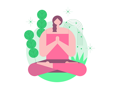 🧘‍♂️🧘‍♀️ bali character circle design girl glow graphic green healing healthy illustration line meditation pattern pink plant vector woman yoga yoga pose