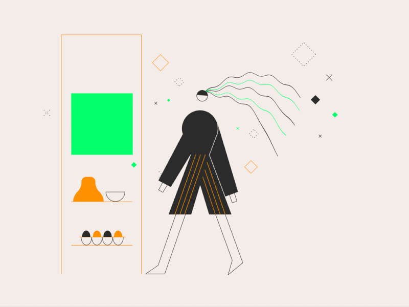 Cool Summer 2d black character design flat geometry gif gif animation girl graphic green icon illustration line minimal motion orange vector web woman