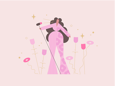 🎤🎼🤹🏻‍♀️ 2d art character clean concept design flat flower girl graphic icon illustration mic minimal mobile pink sing vector web women