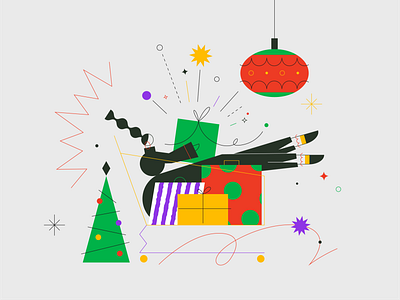 Christmas Shopping 2d character christmas christmas party christmas tree color design geometry gift graphic icon illustration light line minimal pattern present shopping vector woman