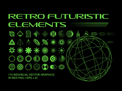 Retro Futuristic Elements 80s 90s futuristic geometric graphic design modern vintage retro retrofuturism vector elements vector icons vintage