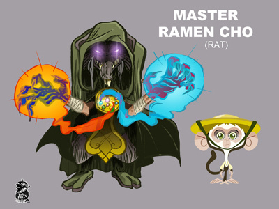 Grand Master Ramen CHO app art comics concept dark design evil game illustration monkey rat rodent villain