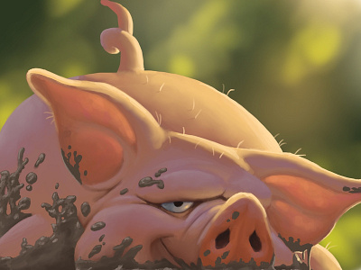 Wallowing Pig book illustration children book digital painting happy illustration pro create