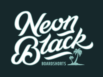 Neon Black Boardshorts black boardshorts brendan logo logotype neon palm tree prince surf surfing typography vintage
