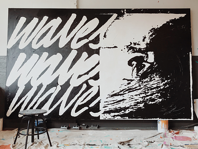 Waves Waves Waves canvas illustration lettering painting typography