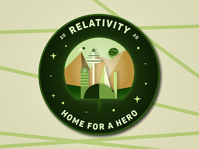 Relativity Home for a Hero Badge art badge challenge circle design fun future green hero home illustraion illustrator monochromatic planet simple space stars texture vector work