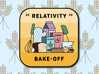 Relativity Bake-off Badge art badge baking blue bread challenge cookie cooking design eggs flour fun green illustration logo milk purple sugar wheat yellow