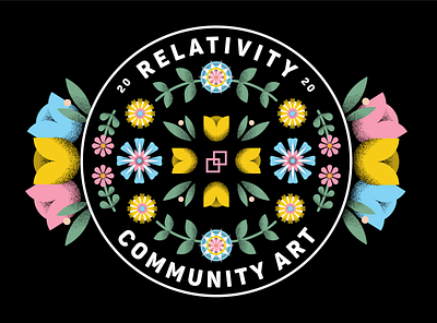 Relativity Community Art Badge art badge blue branding challenge community design flower fun grain green illustrator joy leaves logo pink scandinavian spring vector yellow