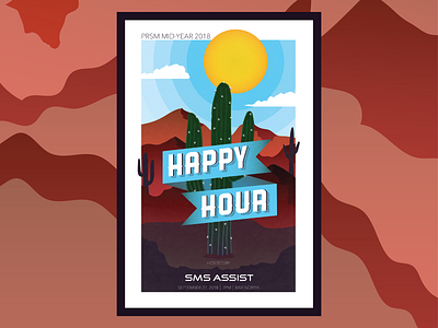 Happy Hour Poster arizona artwork blue sky branding cactus creative suite design gradient graphic design happy hour illustration illustrator mountains poster sunny texture trade show vector art