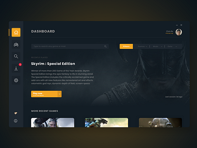 Gaming Mods App Dashboard dashboard design gaming gaming app interface mods ui uid
