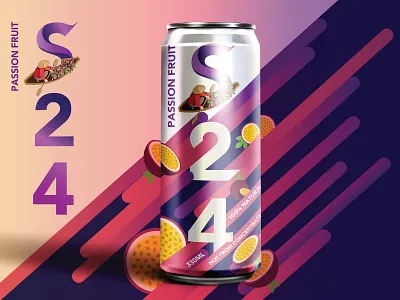 S24 beverage packaging design illustration packaging passionfruit typography vector