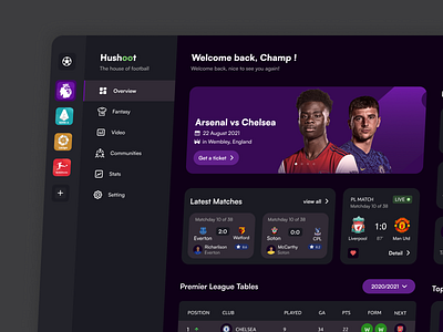 Houshoot - Football Dashboard clean dark dashboard design football graphic design landing page landingpage soccer ui ui design uiux website