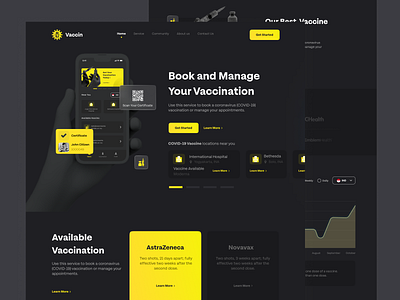 Vaccin - Vaccine Website clean corona coronavirus covid covid19 dark dark ui design doctor health landing page landingpage medicine pandemic ui ui design vaccine website