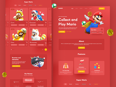 Mario - NFT Game Landing Page 3d blockchain design character clean crypto crypto ui cryptocurrency design game landing page landingpage metaverse nfrt nft nft game nft games play-to-earn ui ui design website
