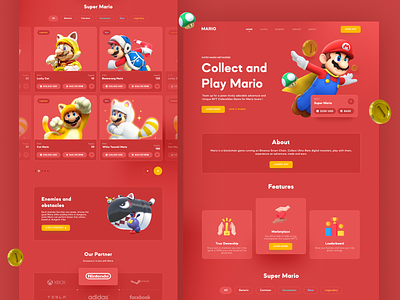 Mario - NFT Game Landing Page 3d blockchain design character clean crypto crypto ui cryptocurrency design game landing page landingpage metaverse nfrt nft nft game nft games play to earn ui ui design website