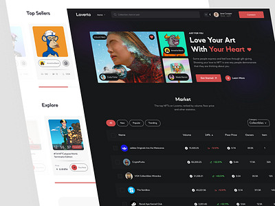 Loverto - NFT Marketplace clean crypto cryptocurrency dark mode design landing page landingpage light mode marketplace metaverse nft nfts social media socialmedia ui ui design uiux website