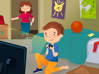 Playing videogames design illustration art kids book