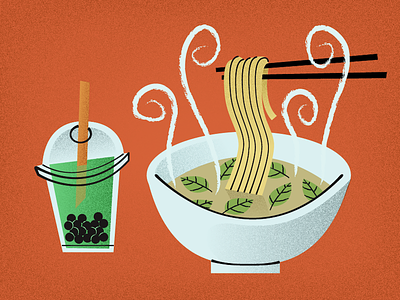 fo0dz asian boba bowl bubble tea chopsticks cuisine drink food grain illustration illustrator orange pho soup steam straw tea texture vector vietnam vietnamese