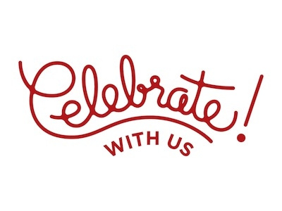 Celebrate with us celebrate cursive design exclamation point gotham lettering red type vector