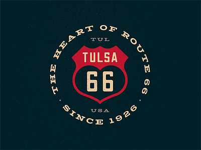 Heart of Route 66 - Badge american badge branding design heart icon illustration logo mother road oklahoma road route 66 shield stickers tradition tulsa typography vector vintage