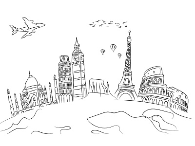 Travel Concept digital drawing doodle travels india london paris plain travel destinations usa vector art