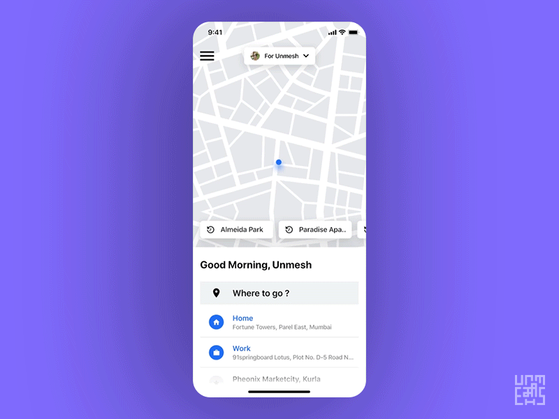 Uber Redesign Concept - Selecting Routes Interaction animation cab booking app interaction design product design redesign concept taxi booking app uber app uber design ui ui design uiux ux