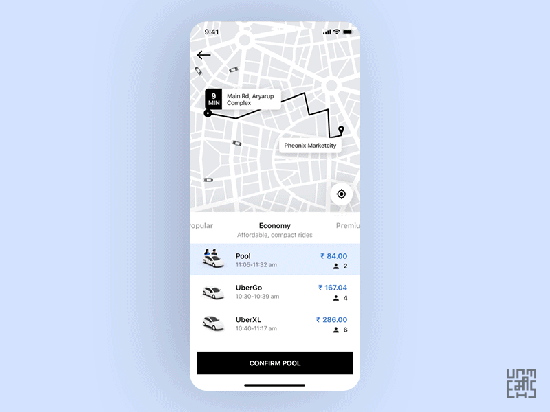 Uber Redesign Concept - Selecting Ride & Payment Interaction