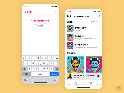 Music Player App- UI/UX Design (Search Screens)