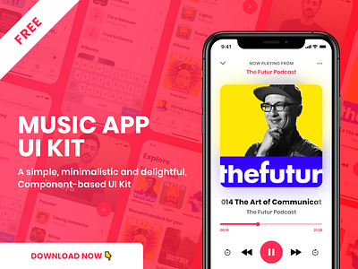 Download Free Music App UI Kit for Adobe XD app dailyui design free ui kit freebie madewithadobexd minimal music app music app ui spotify ui ui kit uiux ux ux design