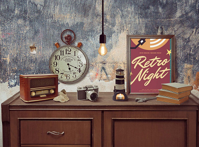 Free Vintage Wall Poster Mockup With Clock best clock download download mock up download mock ups download mockup free mockup mockup psd mockups poster psd vintage wall