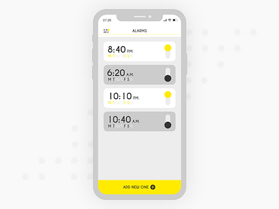 Alarms Mobile App ⏰ Home Screen alarms app cards design interface mobile ui user ux