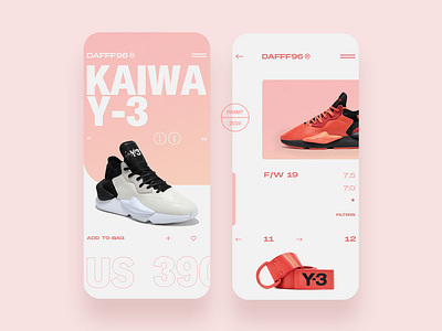 DAFFF96 → KaiwaY-3 App app app design clean design ecommerce ecommerce app flat minimal shoes shop typogaphy ui ux