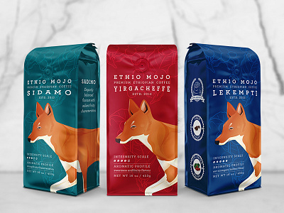 Ethio Mojo coffee packaging design coffee ethiopia ethiopian wolf illustration packaging design