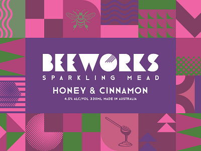 Beeworks Honey & Cinnamon Sparkling Mead Pattern bee cinnamon honey label mead packaging pattern sparkling