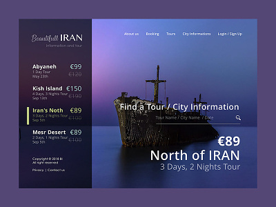 Beautiful Iran Tourism Web Site 2018 beautiful blue iran purple ship tourism ui uidesign uiux web design website