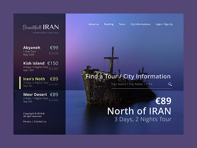Beautiful Iran Tourism Web Site 2018 beautiful blue iran purple ship tourism ui uidesign uiux web design website