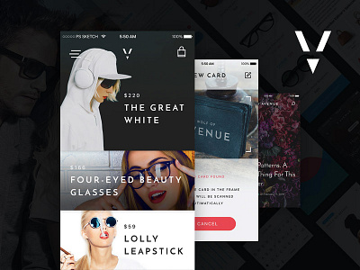 V Avenue Full Preview app ecommerce free kit photoshop sketch ui ux