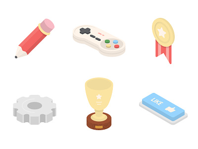 Random Isometric Icons button cute flat gamepad gear icons isometric like medal pencil settings trophy