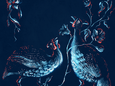SHARED VOICES artwork birds exhibition guinea fowl illustration