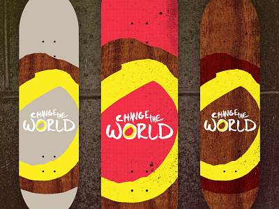 Change The World Skateboards brick custom handwritten red skateboard type wood yellow