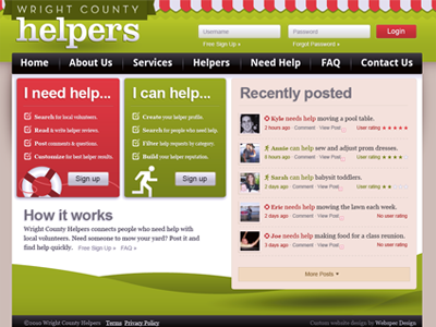 Volunteering site government green homepage red signup volunteer