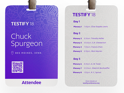 Testify name badge mockup badge christianity church conference des moines iowa mockup name badge purple tag