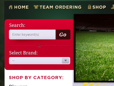 Search options cart filter green red soccer