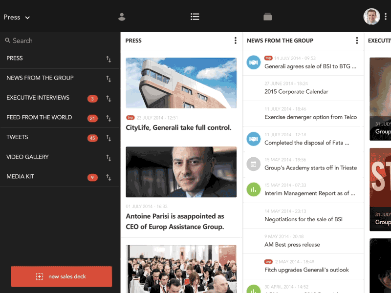 iPad app - Generali: News Feed animation app feed gif interaction ipad news read scroll swipe ui ux