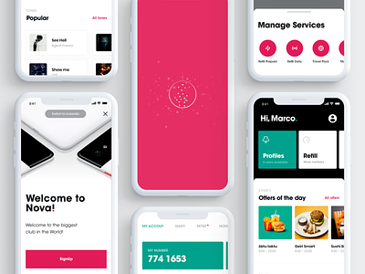 Nova App app design mobile offers onboarding profile refill services subscription tone ui ux
