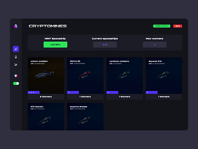 Redesign Cryptomines Web App app creative cryptomines dark mode inspiration nft redesign space stars ui war web